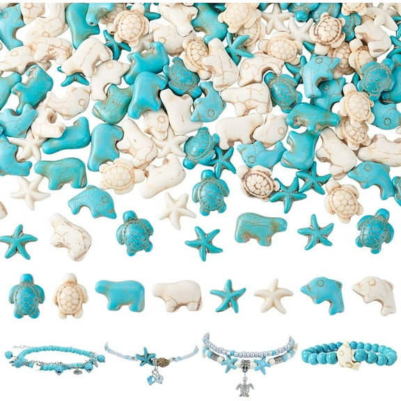 238 Pcs Turquoise Animal Beads 4 Shapes 2 Colors Starfish Turtle Dolin Bear Jewelry Making Craft Projects