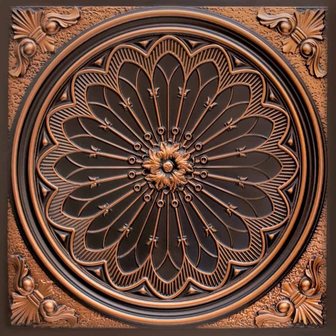 Antique Copper 24" x 24" PVC Rose Window Ceiling Tile