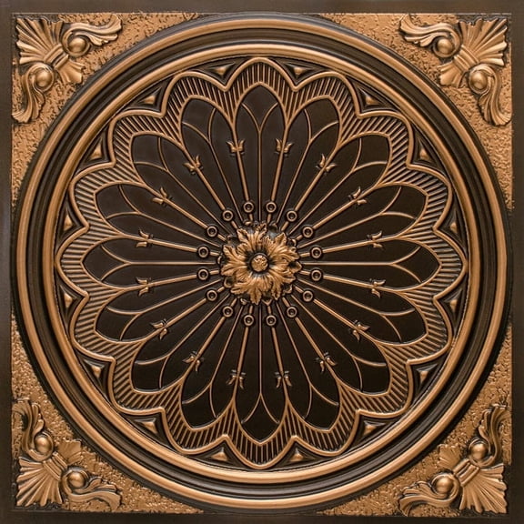 238 - Rose Window 2 ft. x 2 ft. PVC Glue-up or Lay-in Ceiling Tile in Antique Gold (100 Sq.ft / Pack) - 25 Pieces