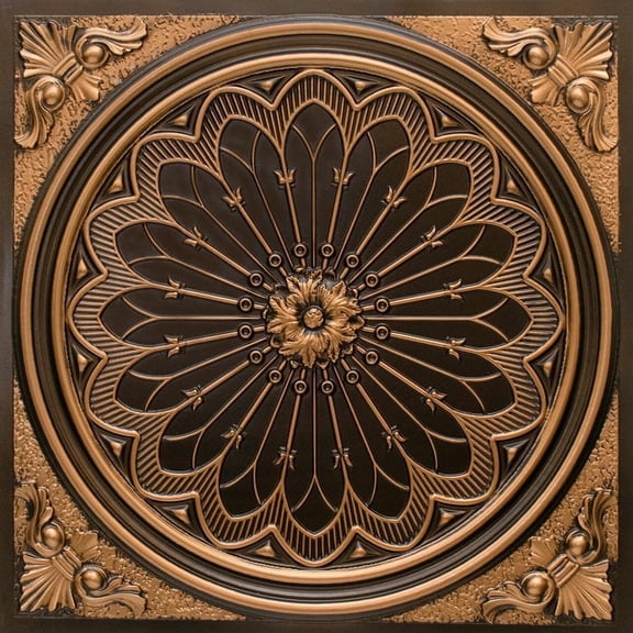 238 - Rose Window 2 ft. x 2 ft. PVC Glue-up or Lay-in Ceiling Tile in Antique Gold (40 Sq.ft / Pack) - 10 Pieces