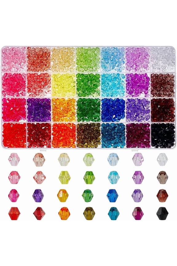 2380 Pcs 28 Colors Beads Set for Jewelry Making 6mm Acrylic Faceted Bracelet Bead Bulk Transparent Bicone Gem Beads Craft Gifts Set for DIY Necklace Jewelry Making Colorful