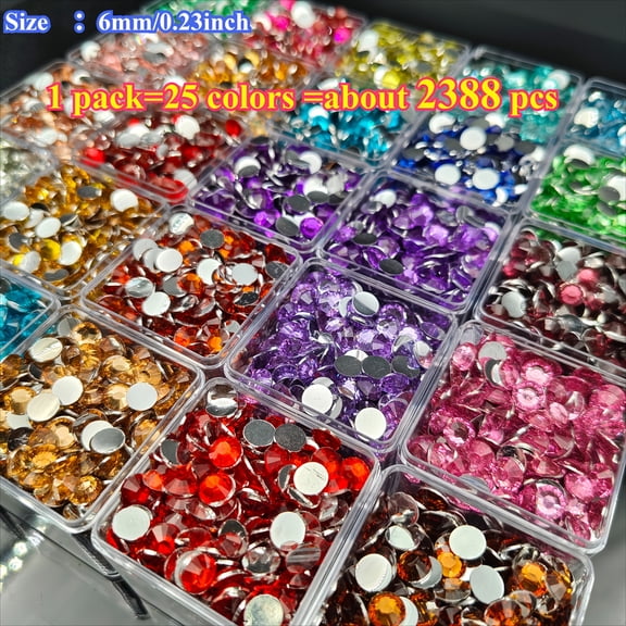 2388pcs, 25 Colors, 6mm, 5D Resin Round Nail Polish with - DIY Set Package. Silvery Flat-bottom Bright, Bright Colors, Can Be Used for Handmade Creative Painting, Handmade DIY Phone Cases,