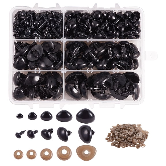 238pcs 5 Sizes Safety Noses with Washers Plastic 6-19mm D-Type Animal Craft Nose for Bear Teddy Puppet Animal Stuffed Toys DIY Making DIY