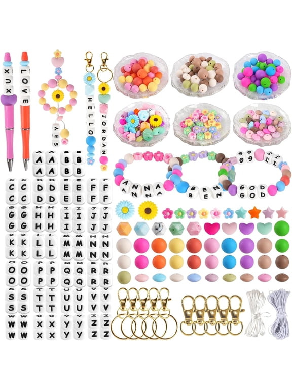 239 Pack Silicone Letter Beads Bulk, Round Rubber Bead Braceket Kits for Diy Keychain Making, Pens, Necklace Decorations