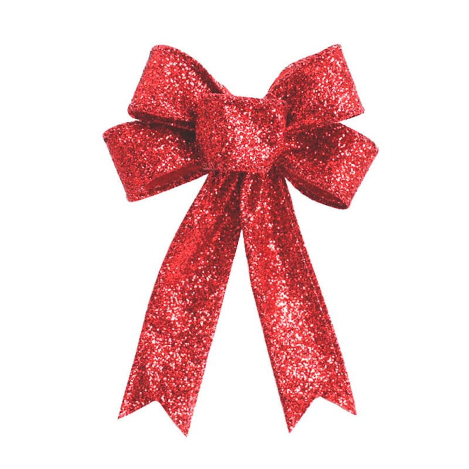 Homemaxs 5pcs/pack Glittering Fabric Christmas Ribbon Bow Gift Knot Ribbon Ornaments for Christmas Tree Presents Decoration(Red), Size: 9.84×6.69×0.59