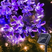 Solar Flower String Lights, 23ft 50 LED Fairy Lights for Christmas Tree, Garden, Patio, Party Decoration, Purple
