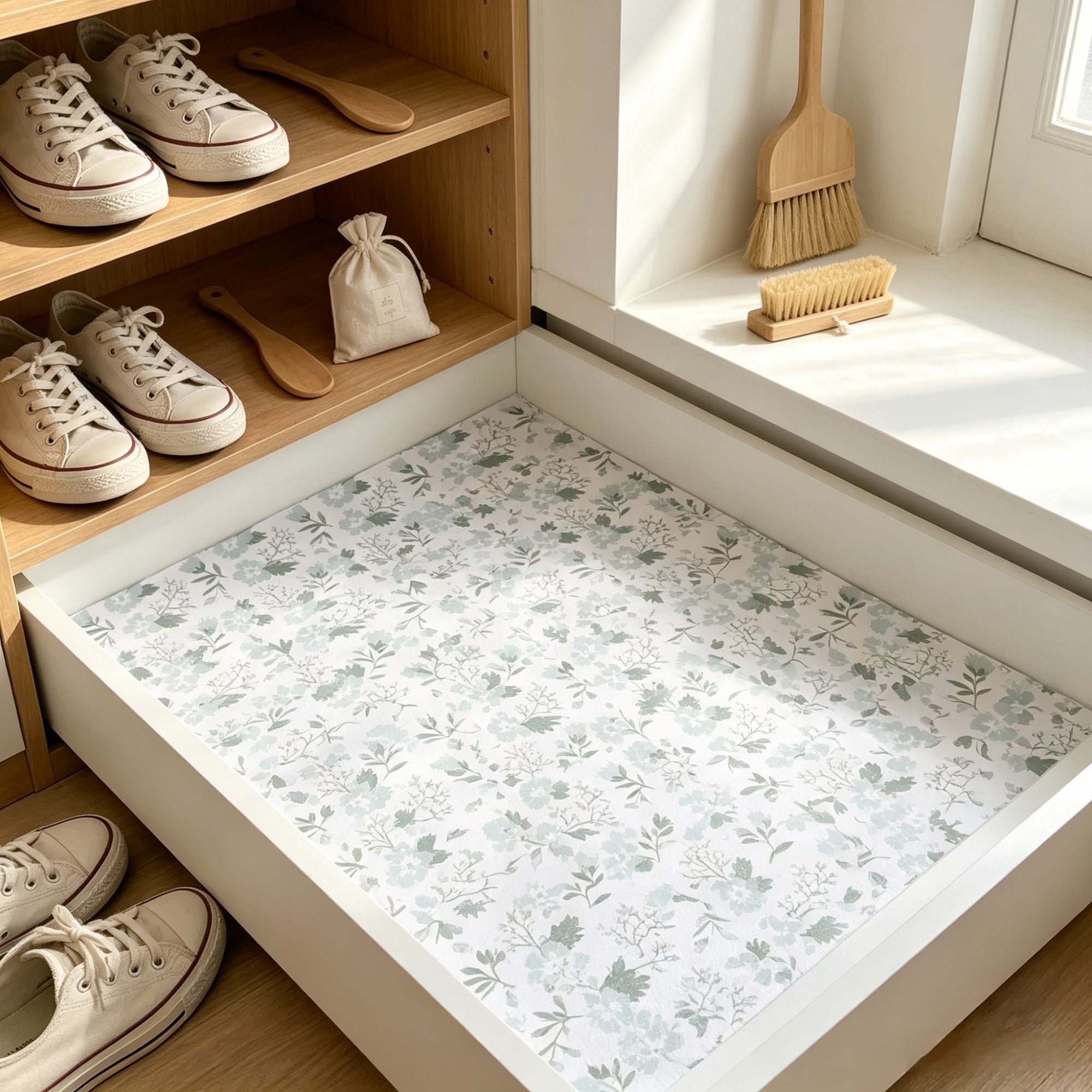 23FT Drawer & Shelf Liner, Non-Adhesive Non-Slip Waterproof PVC Mat, Thick Refrigerator Liner & Cupboard Paper, Floral Pattern for Kitchen Cabinet & Bathroom