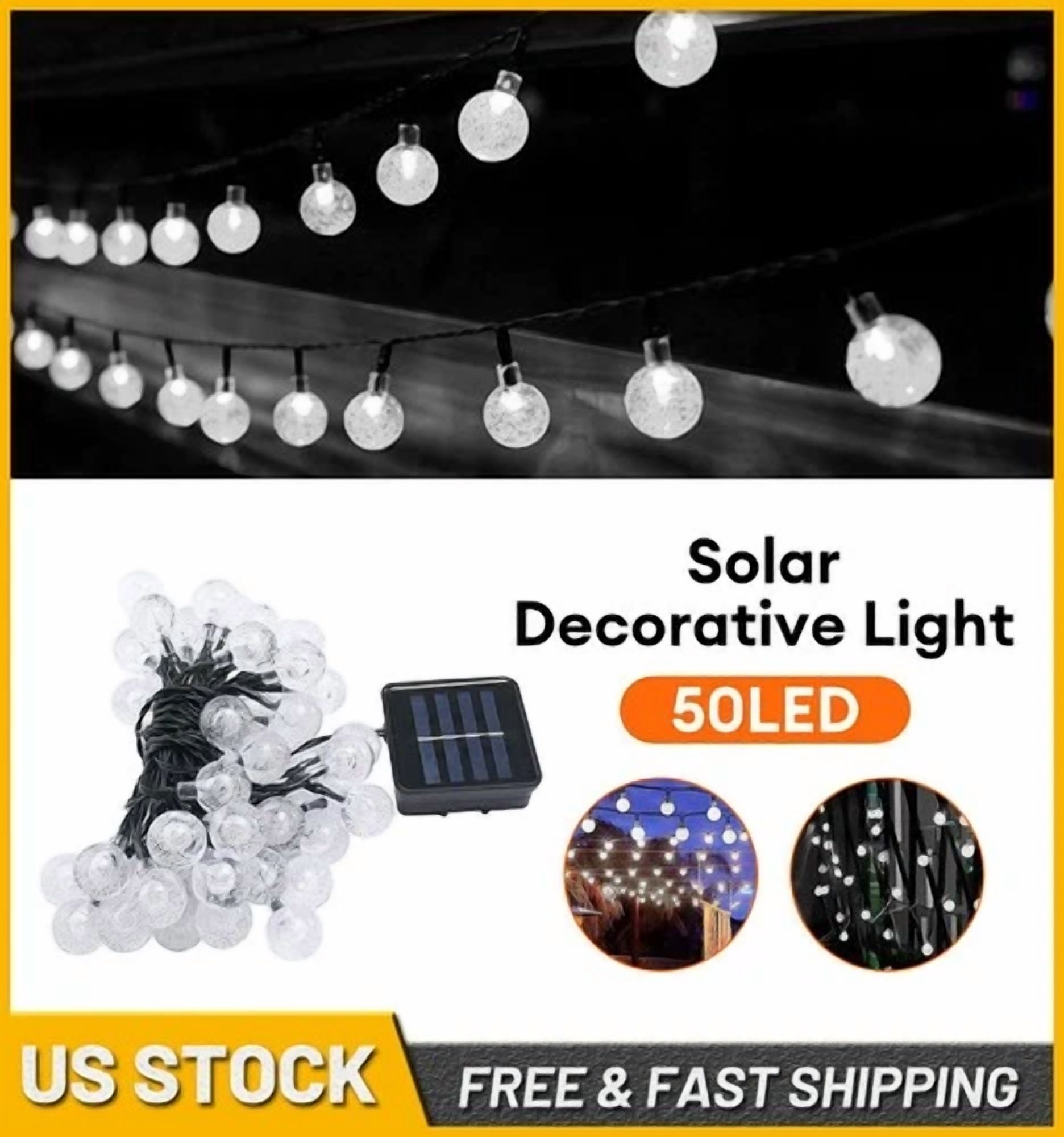 23Ft 50 Led Outdoor Solar Powered String Lights For Patio Yard Porch Party Decor