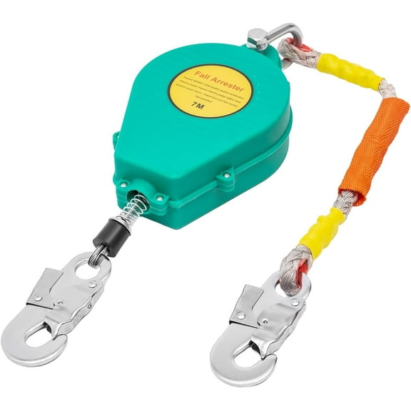 23Ft 7M Self Retracting Lifeline Fall Arrester Safety Harness Fall Protection Tool with Hook&Rope 330lbs Green