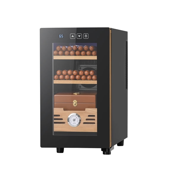 23L Electric Cigar Cooler Humidor Cabinet with Temperature Control, Spanish Cedar Shelves & Drawers, Mechanical Hygrometer, 3-Layer Storage for Home Use