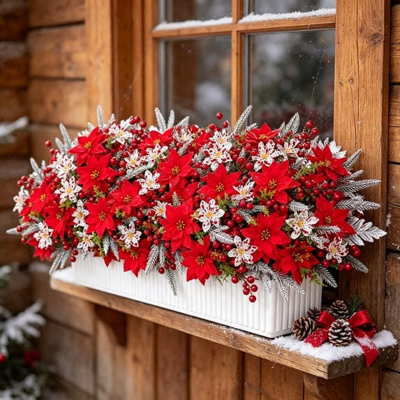 23PCS Artificial Christmas Poinsettia Flower Stems Set, Red Berry ...