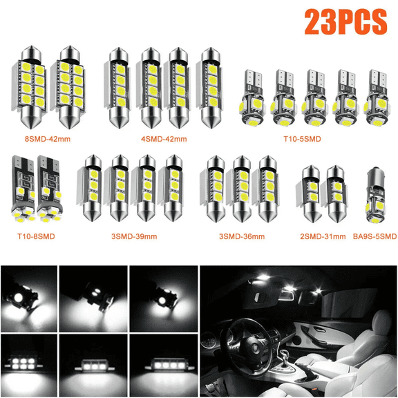23PCS LED Interior Car Light Kit - T10 5050 W5W & Festoon Bulbs, Error-Free Canbus, Universal Fit for Dome, Map & License Plate Lights