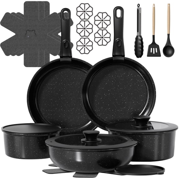 23Pcs Black Non Stick Ceramic Cookware Set For RV, Camping, Kitchen Use