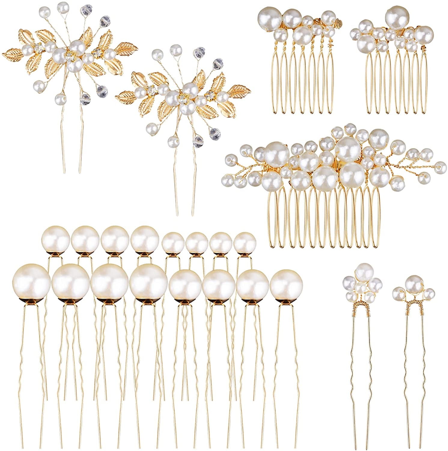 7 Piece Bridal Hair Comb Set Pearl Rhinestone Leaf Hair Pins  display picture 2