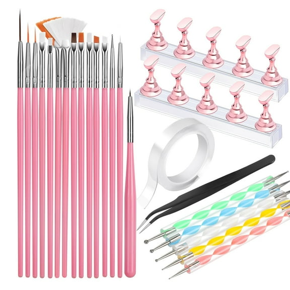 23Pcs Manicure Pen Set Nail Stand Tweezers Double-Sided Nail Point Tool Nail Brush Kit for Nail Art Professional Nail Design Tools
