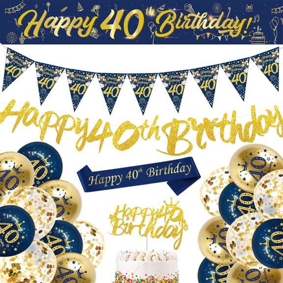 23Pcs Men'S Blue And Gold Birthday Balloon Set -40 Years Old (Boxed)
