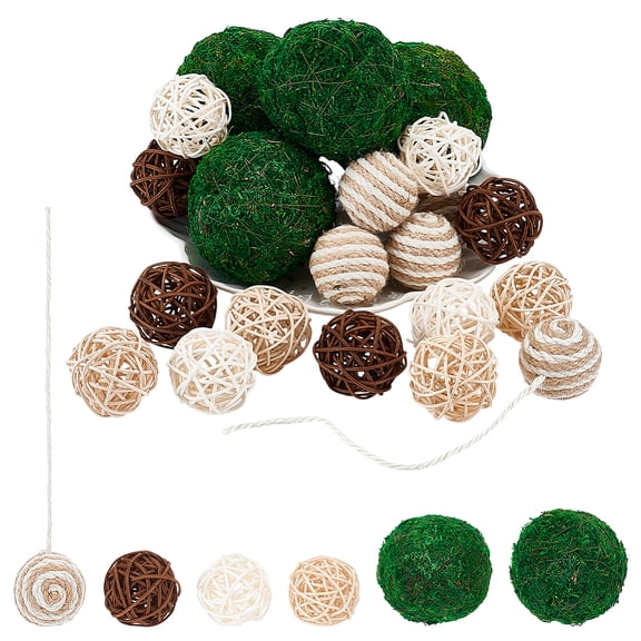 23Pcs Rattan Ball Decorations Foam Artificial Green Plant Moss Balls Sisal Hemp & Foam Knitting Ball Micro Landscape Home Desktop Decorations