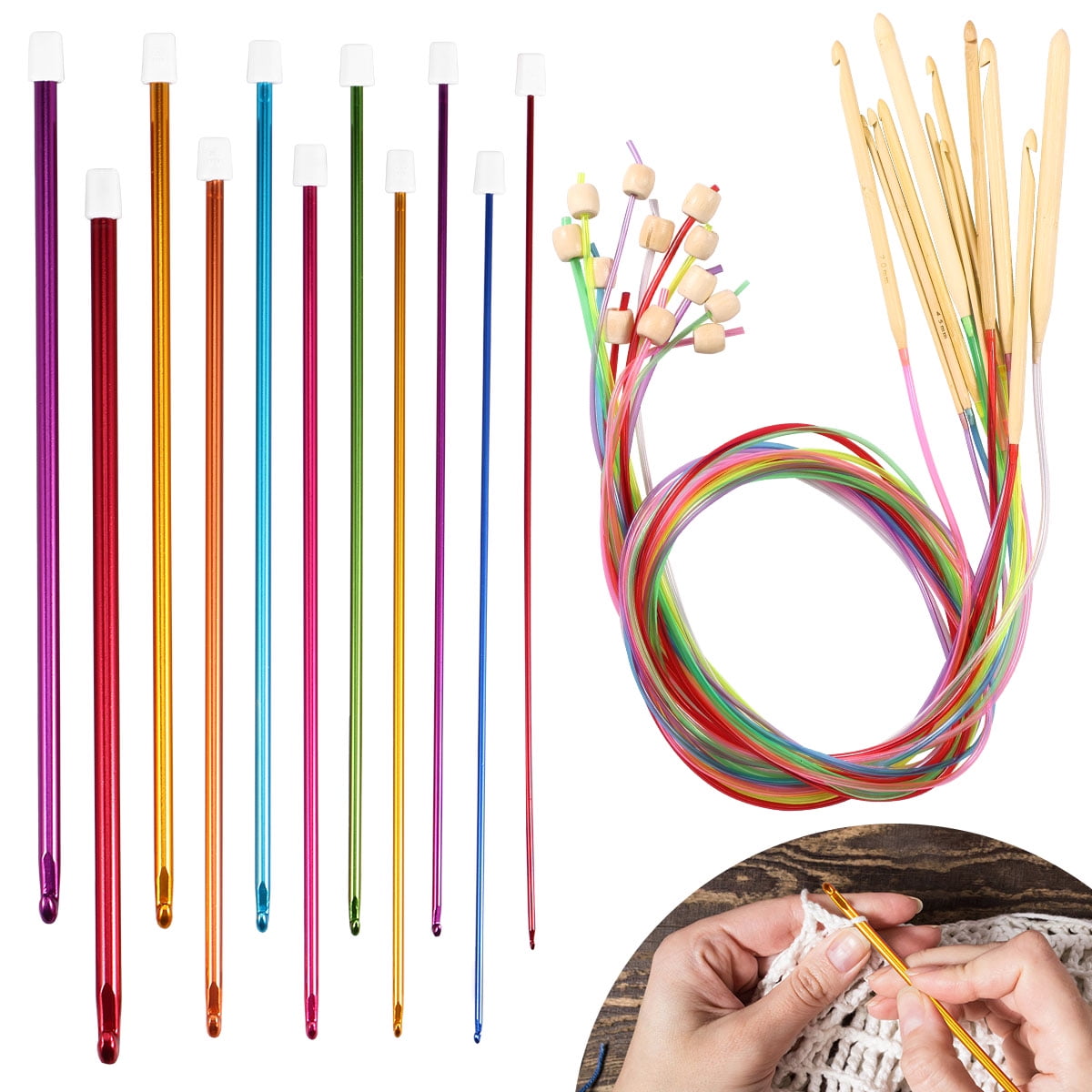 23Pcs Tunisian Crochet Hooks Kit 2 to 8mm Colorful Aluminum Afghan