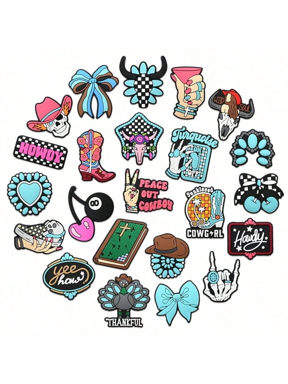 23Pcs Western Cowgirl Shoe Charms, PVC Decorations for Shoes and Beach Bags, Party Favors