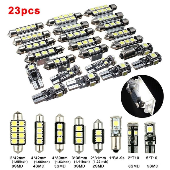 23Pcs White Car Interior LED Light Kit - Dome, Trunk, & Door Replacement Bulbs - 12V, SMD Chip, Various Sizes - Universal Fit