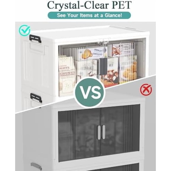 23QT Stackable Storage Bins with Lids - Folding Storage Box with Doors and Wheels, Collapsible Plastic Storage Bins for Closets and Organization, Gifts, 3 Pack Cubes