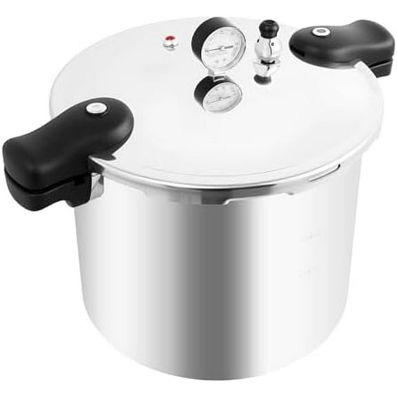 23Qt Explosion-Proof Canning Pressure Cooker, Heavy-Duty Commercial Manual Pressure Canner Stovetop Pressure Cookers with Pressure Gauge and Pressure Regulator for Steaming and Simmering