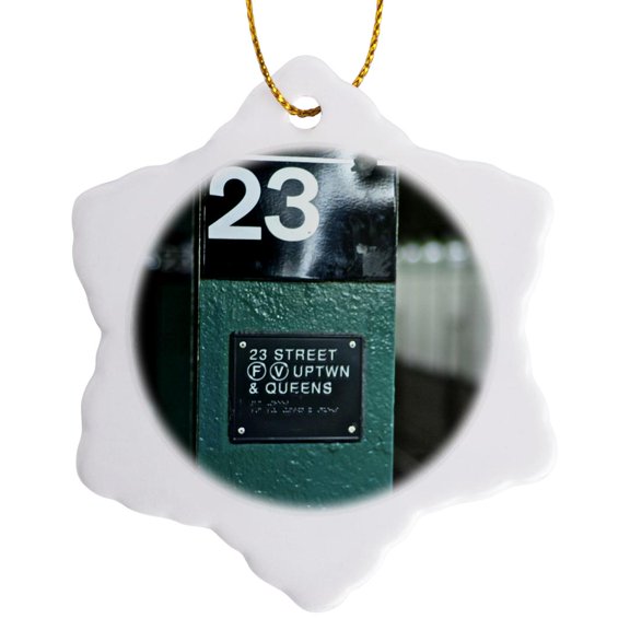 3drose, 23rs Street Stop in Manhattan, 3 inch Snowflake Porcelain Ornament
