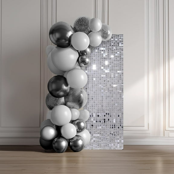 LAGarden 12 Pcs Silver Shimmer Wall Backdrop Panels Square Sequin Party Decoration 3x4 ft