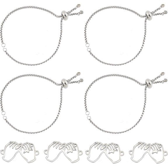 23cm/23.2cm Slide Charm Bracelet Kit 4pcs Adjustable Slide Stainless Steel Bracelet Making and 4pcs Hand-held Shape Links for Women and DIY Jewelry Making Set Making DIY