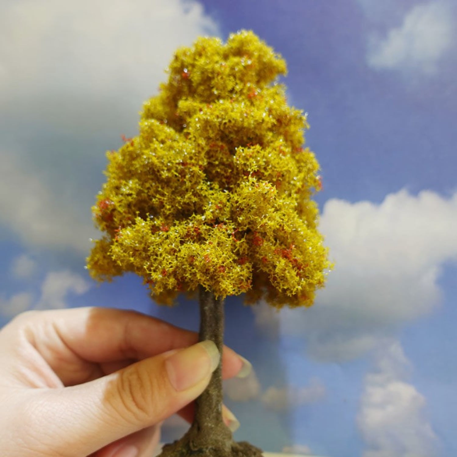 23cm Autumn Wire Tree Model with Base Yellow Foliage DIY Scenery ...