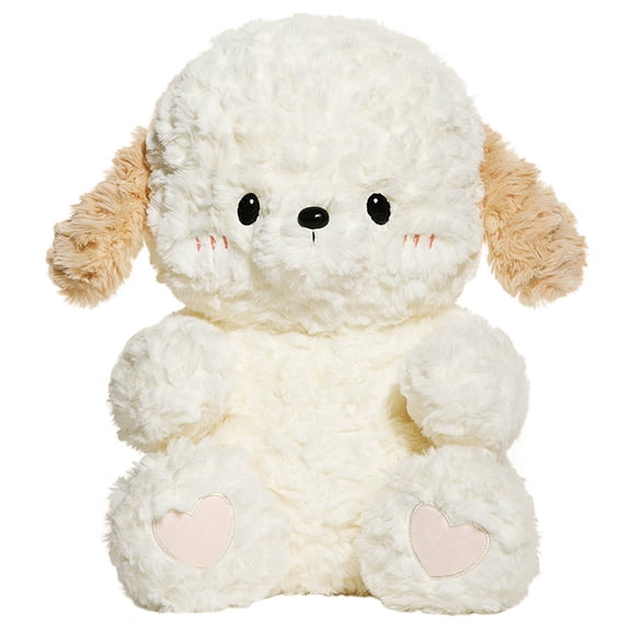 23cm Cute Curly Fluffy Puppy Stuffed Animal, Soft Floppy Ear Dog Plush Doll with Pink Heart Foot Pads, Comfort Sleep Companion Plush Gift for Kids, Girls, Birthdays & Holidays