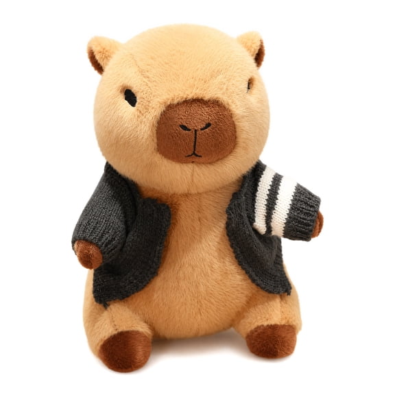 23cm Cute Sitting Capybara Stuffed Animal Plush Toy, Removable Knit Cardigan Outfit, 3 Sweater Styles Soft Fluffy Comfort Plush Gift for Kids Teens Bedroom Decor Birthday Holiday