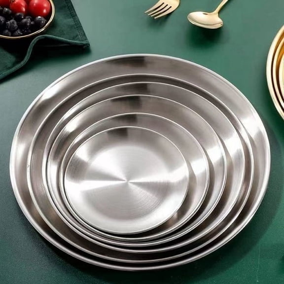 23cm Stainless Steel Bone Spitting Dish Silver Shallow Tray Metal Dining Disc Round Plate Dessert Tableware