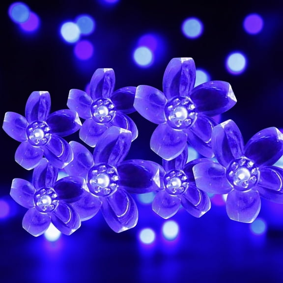 Syenll 23ft 50 LED Solar Flower String Lights, Outdoor Cherry Blossom Solar Fairy Lights for Fence Garden Yard Patio Decor, Blue