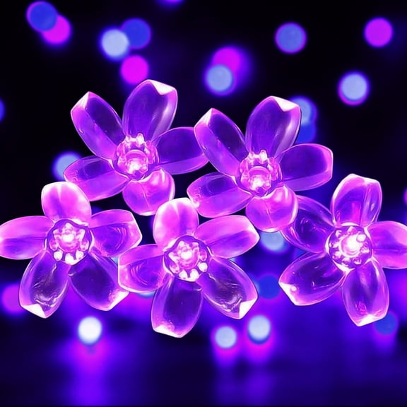 Syenll 23ft 50 LED Solar Flower String Lights, Outdoor Cherry Blossom Solar Fairy Lights for Fence Garden Yard Patio Decor, Purple
