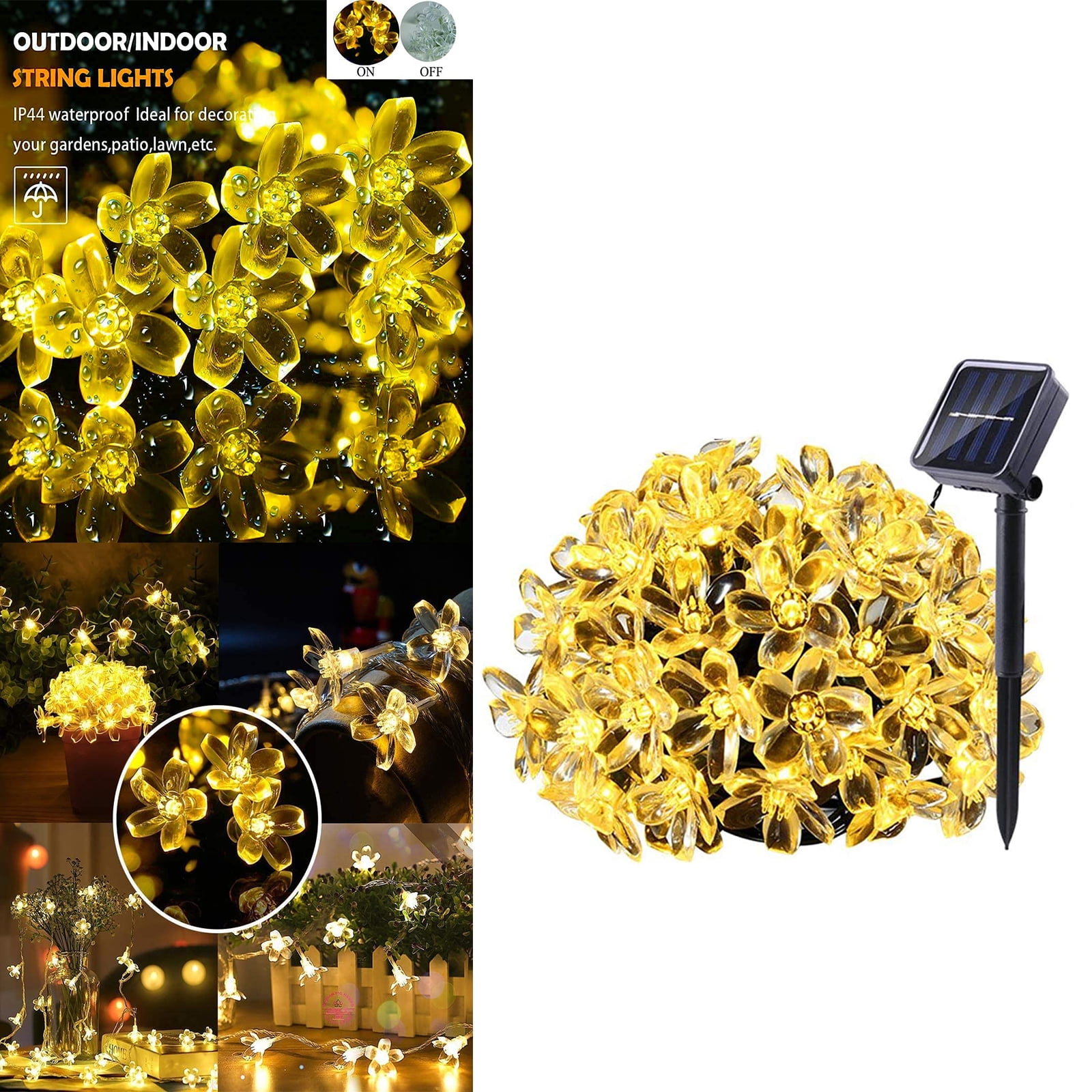23ft 50 LED Solar Flower String Lights, Outdoor Christmas Fairy Lights