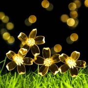 23ft 50 LED Solar Flower String Lights, Outdoor Christmas Fairy Lights for Garden, Patio Decor, Warm White