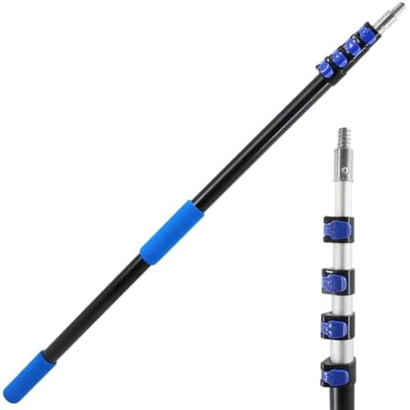 23ft Reach Telescopic Extension Pole, 4-16.5 FT Multi-Purpose Heavy Duty Aluminum Extendable Pole with Flip-Locks, Universal Metal Tip, 5-Section Pole for Painting, Window Cleaning, Dusting