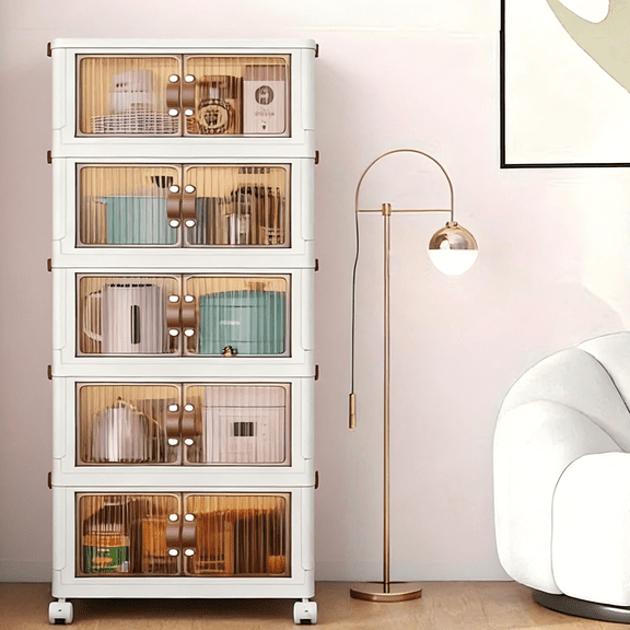23in/4Tier 260Qt,Stackable Storage Bins with Lid, Extra Large Closet Organizer Collapsible Drawer Boxes with Wheels, Folding Plastic Cabinet Containers for Home Kitchen Room Organization, 4Pack White
