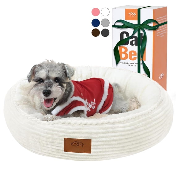 23in Cream Round Cat Dog Bed Gift For Large Medium Small Dogs Cats ...