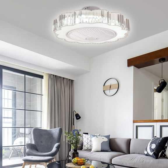23in Enclosed Low Profile Crystal LED Ceiling Fan Adjustable Color Changes with Remote Control6 Gear Speed