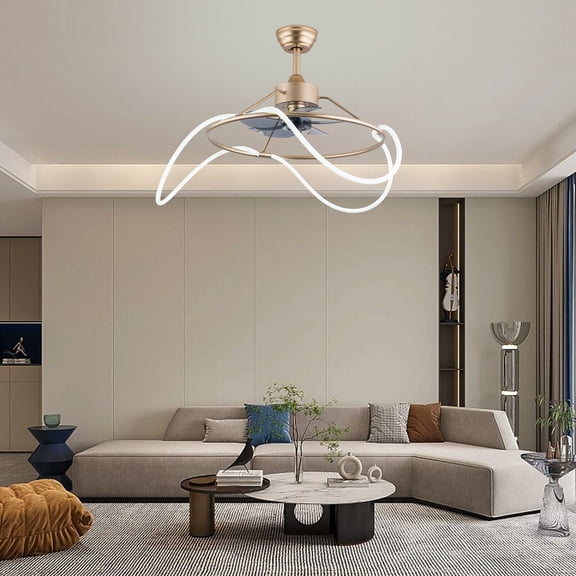 23in LED Fan Chandelier Ceiling Fan Light Ring Chandelier W/ Remote + Batteries