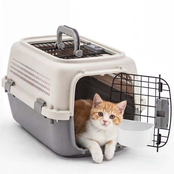 23in Pet Carrier for Small Dogs Cats, Hard-Sided Crate with Top Front Doors, Airline Compliant, Grey