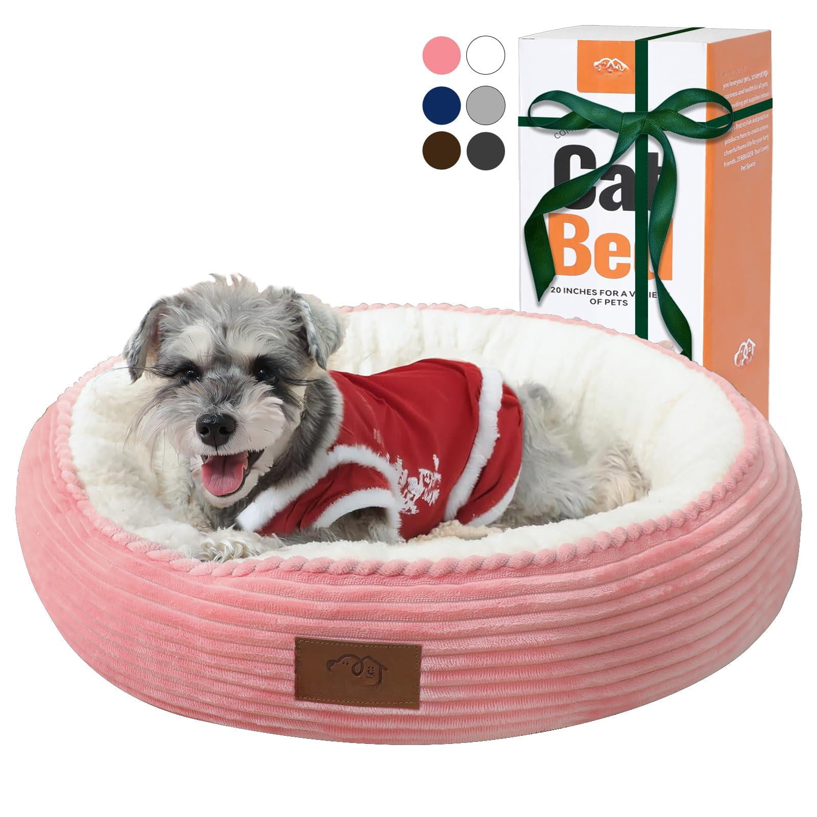 23in Pink Round Cat Dog Bed For Large Medium Small Dogs Cats  Machine Washable Sleeping Sofa Non-slip Bottom Breathable Soft Calming Pet Cuddler Indoor/outdoor/car/cage