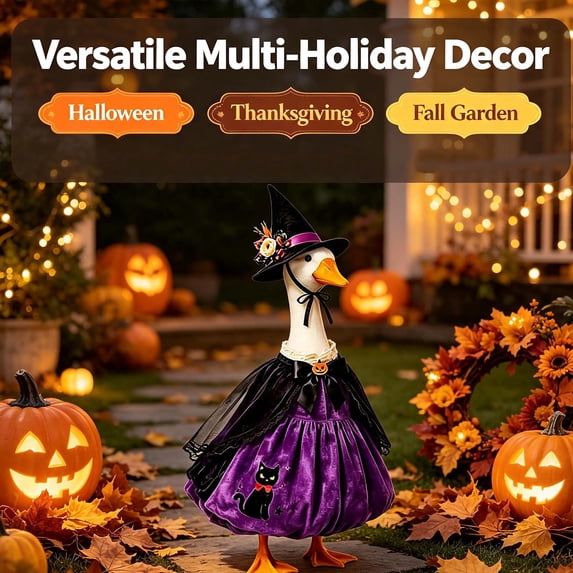 23in Pumpkin Wizard Witch Goose Porch Outfit with Hat & Dress,Halloween Costume Set for Yard Garden Patio Outdoor Statue Decor Display Gift