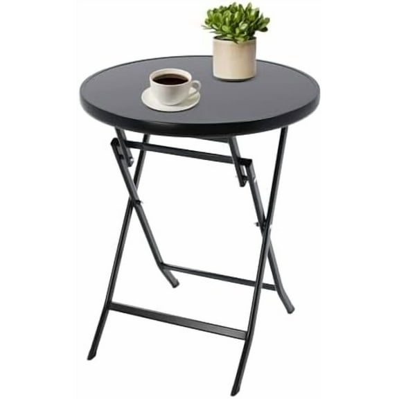 23in Round Side Table,Black Folding Coffee Desk,265lbs Load Outdoor Small Side Tab-le,Cocktail Tab-le Folding Event Desk,Garden Banquet Table for Party$$Garden &