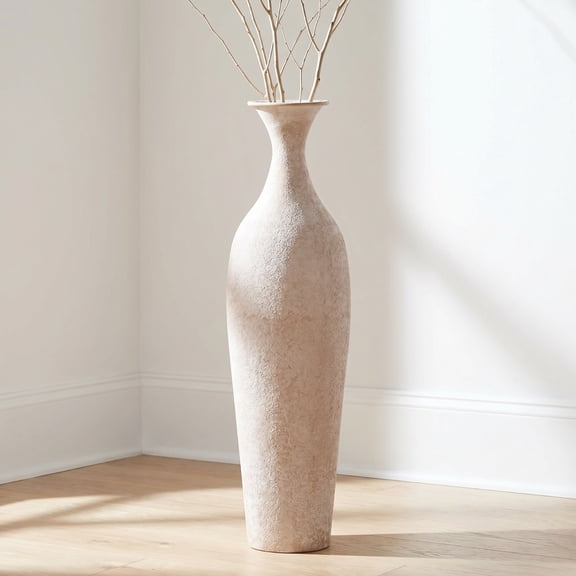 23in Metal Tall Floor Vase - Slender Rustic Farmhouse Decor for Pampas Grass, Living Room, Fireplace