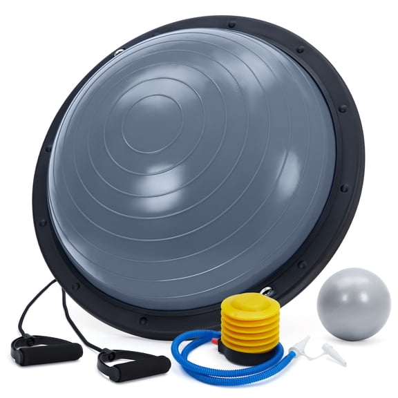 23inch Balance Ball, Yoga Half-Ball,1600 Lbs Inflatable Half Exercise Ball Balance Trainer with Nonslip Base, Half Yoga Ball Strength Training Equipment with Resistance Bands and Foot Pump