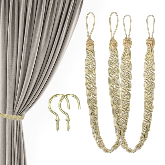 23inch Curtain Tiebacks, 2 Pack Curtain Tie Backs Handmade Braided Drapery Tiebacks Lovely Cute Versatile Holdback Rope with Hook for Curtains Drapes Wall Window, Camel