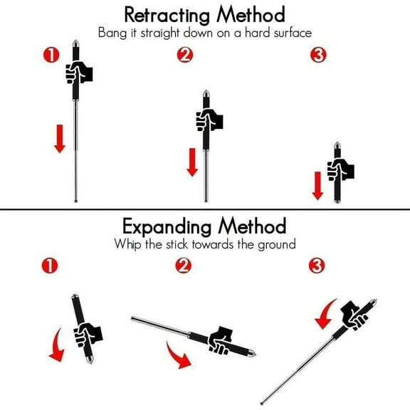 23inch Portable Telescopic Sticks with Non-Slip Handdle, Retractable Lightweight Sticks Protection, High Carbon PVC Outdoor Sport Supplies for Women Girls Protection, Black